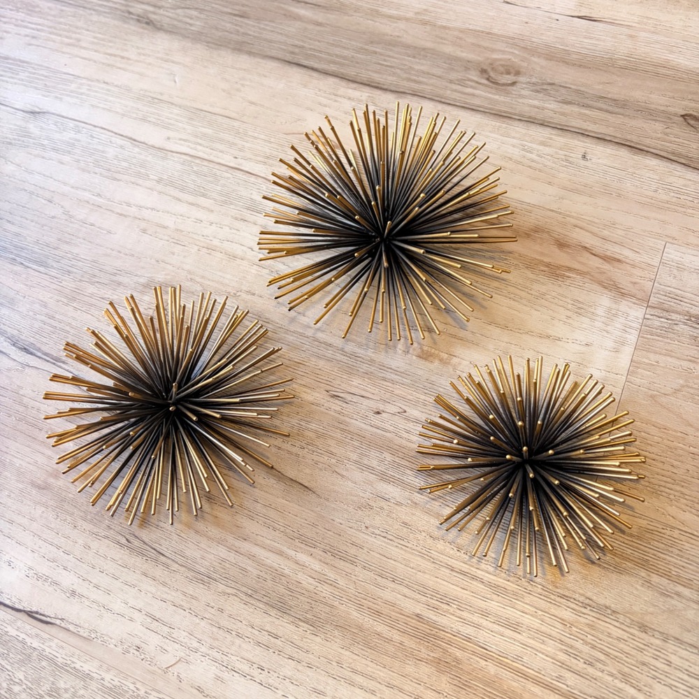 Atomic Starburst Metal Sea Urchins Wall Hangings MCM Decor Gold Black Set of 3 - Picture 3 of 16